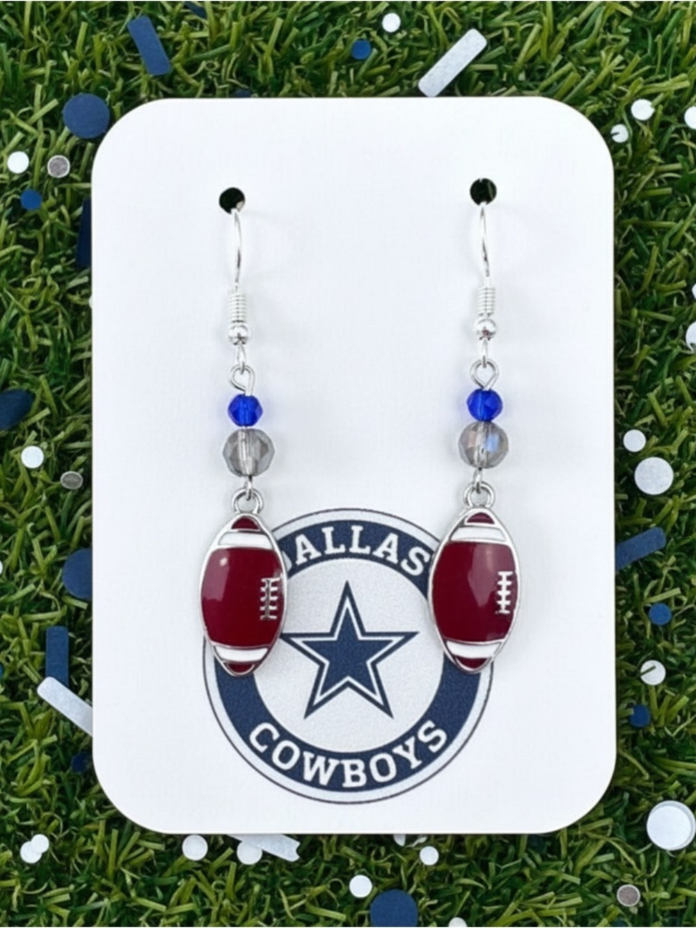 New Handmade "Dallas Cowboys" Football Dangle Earrings (2.1" l x 0.4" w) (Ver B)